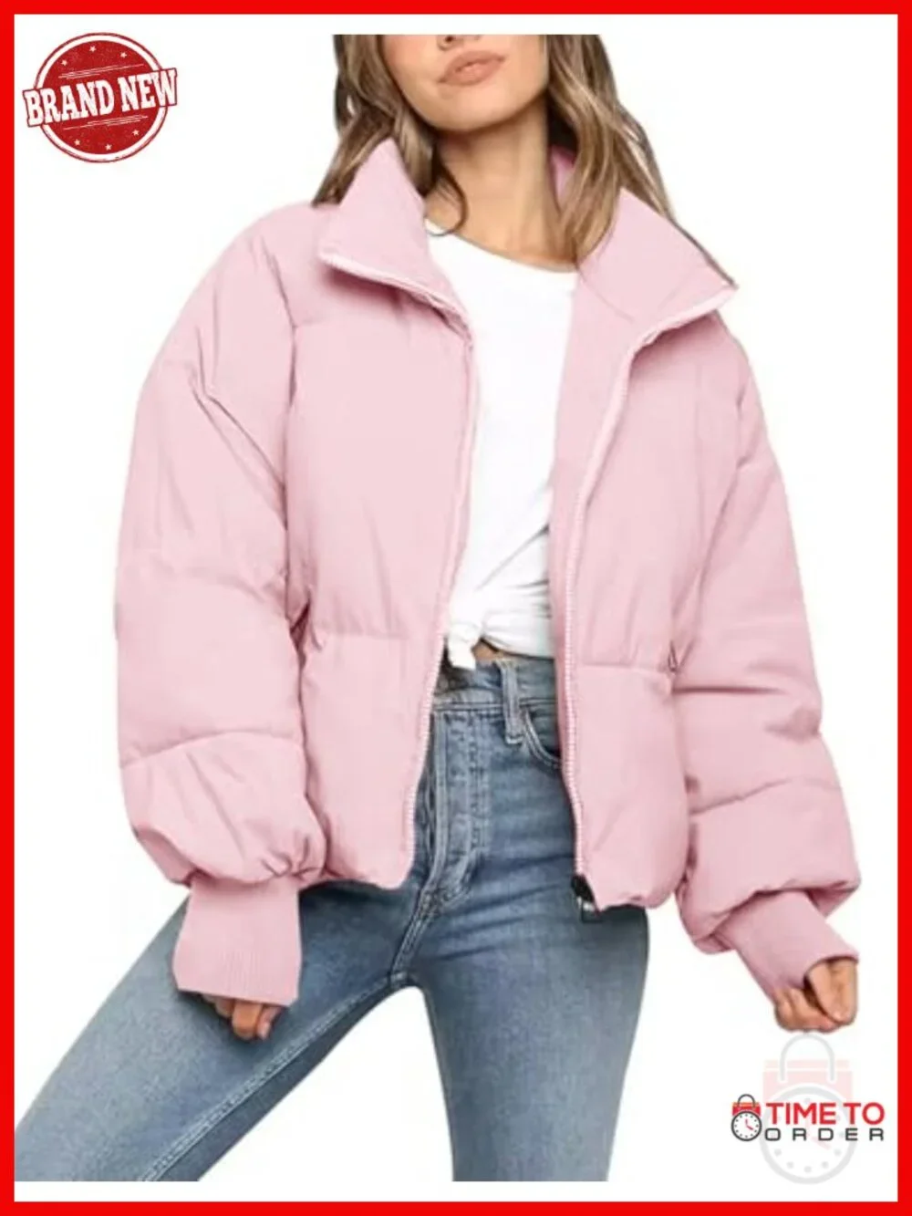 Winter Cropped Puffer Jacket Quilted Coat with Pockets Women
